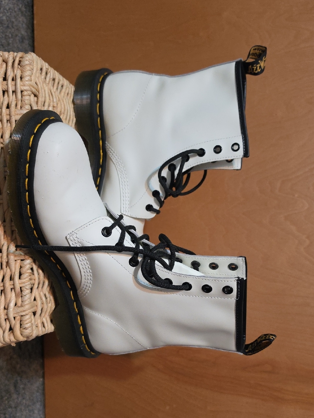 Dr. Martens White Lace-Up Combat Boots with Black Trim